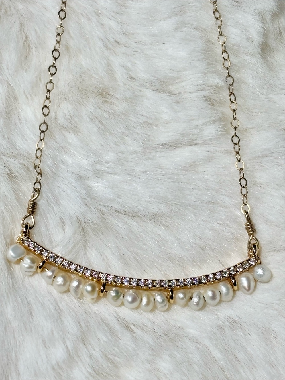 14K Gold over Sterling Silver Pearl Fringe Bar Necklace